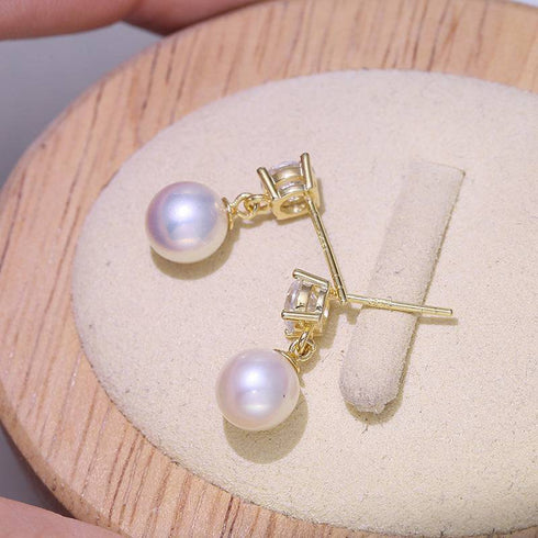 9-10mm Freshwater Pearl & Sasha Drop Large Zircon Earrings - House Of Pearls